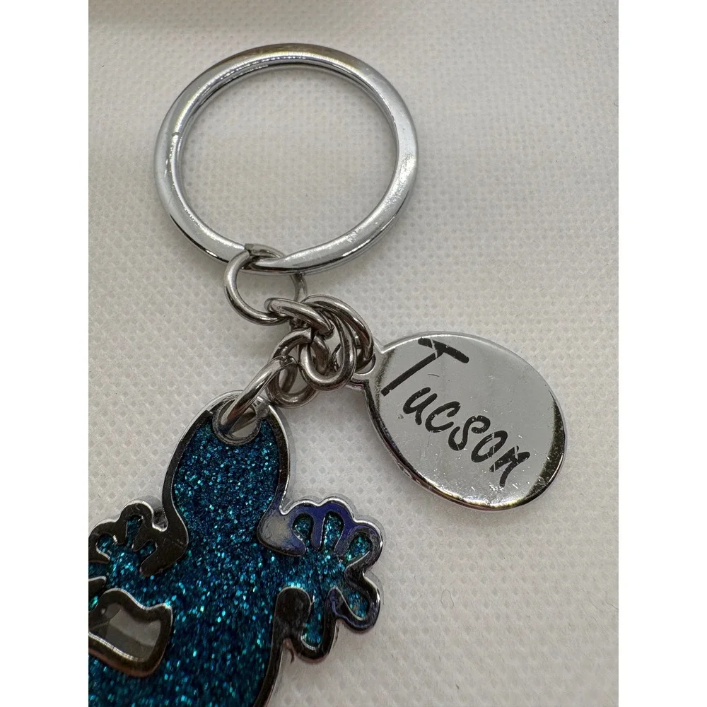 Tucson Arizona Blue Glitter Gecko Keychain Getagadget Souvenir Silver Tone Metal